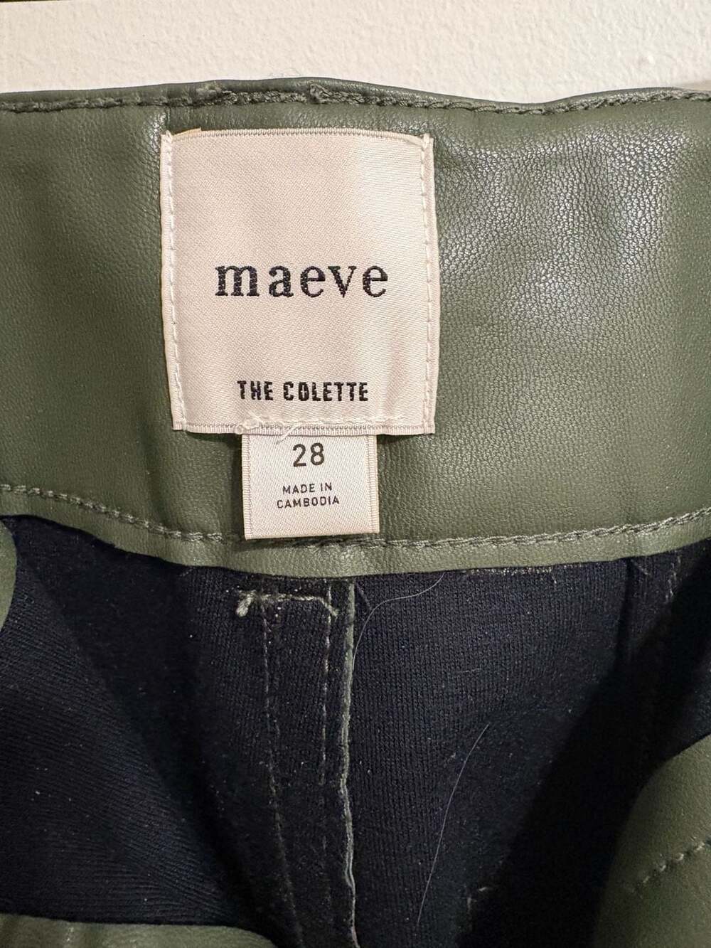 Maeve The Colette Faux Leather Wide-Leg Pants Olive Green Size 28 - Picture 6 of 7